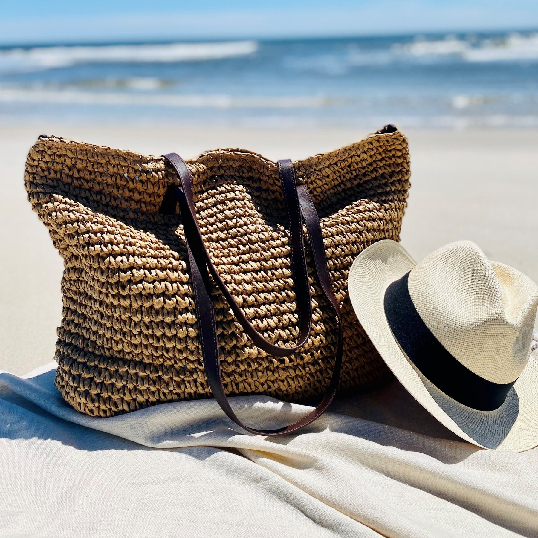 Lucille Brown Tan Shoulder Beach Bag - East Indies 