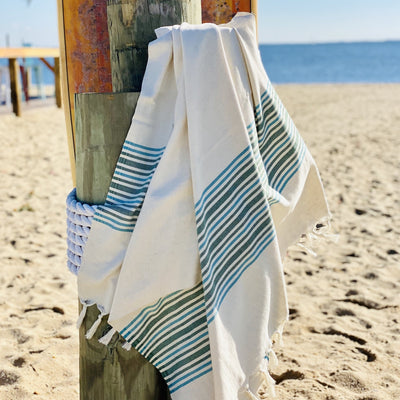 Green and Blue Linen Alicia Beach Towel - East Indies 