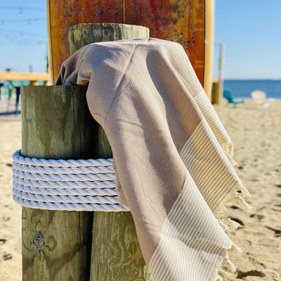 Ashley Brown with Beige Stripes Beach Towel - East Indies 