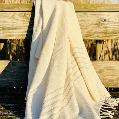 Grey Amelia Peshtemal or Beach Towel with Zipper Pocket - East Indies 