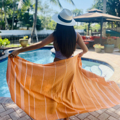 Amelia Orange with Zipper Pocket Beach Towel - East Indies 