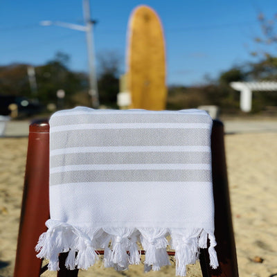 Agatha Grey & White Herringbone Peshtemal Beach Towel - East Indies 