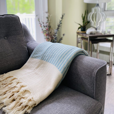 Mint & Beige Brittany Triangle Pattern Blanket - East Indies 
